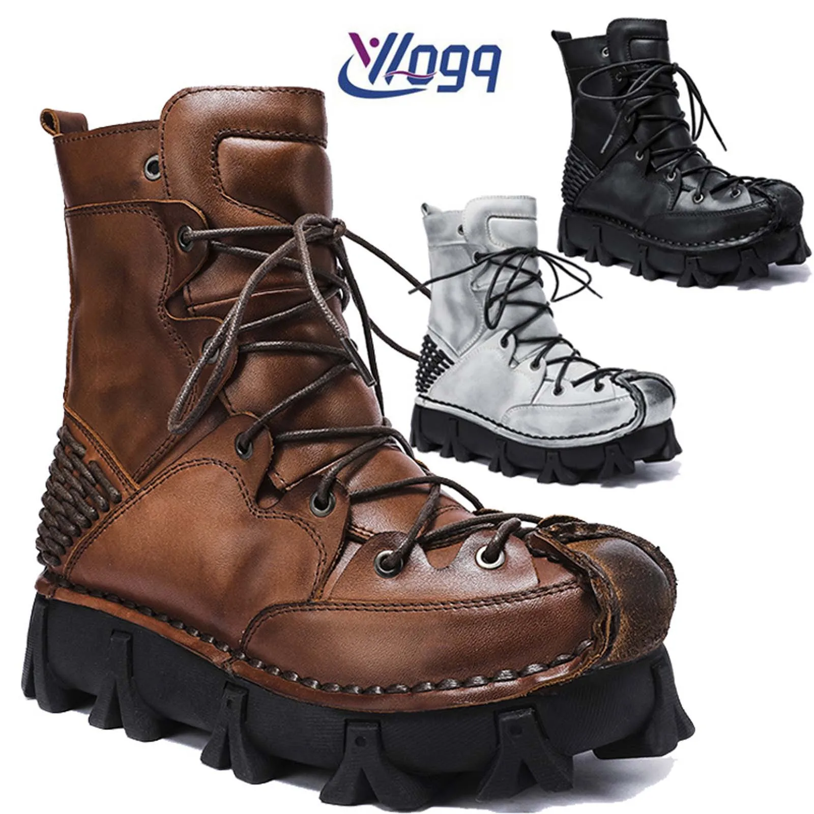 Sewing Necessities - Fashion Genuine Leather Motorcycle Boots High-top