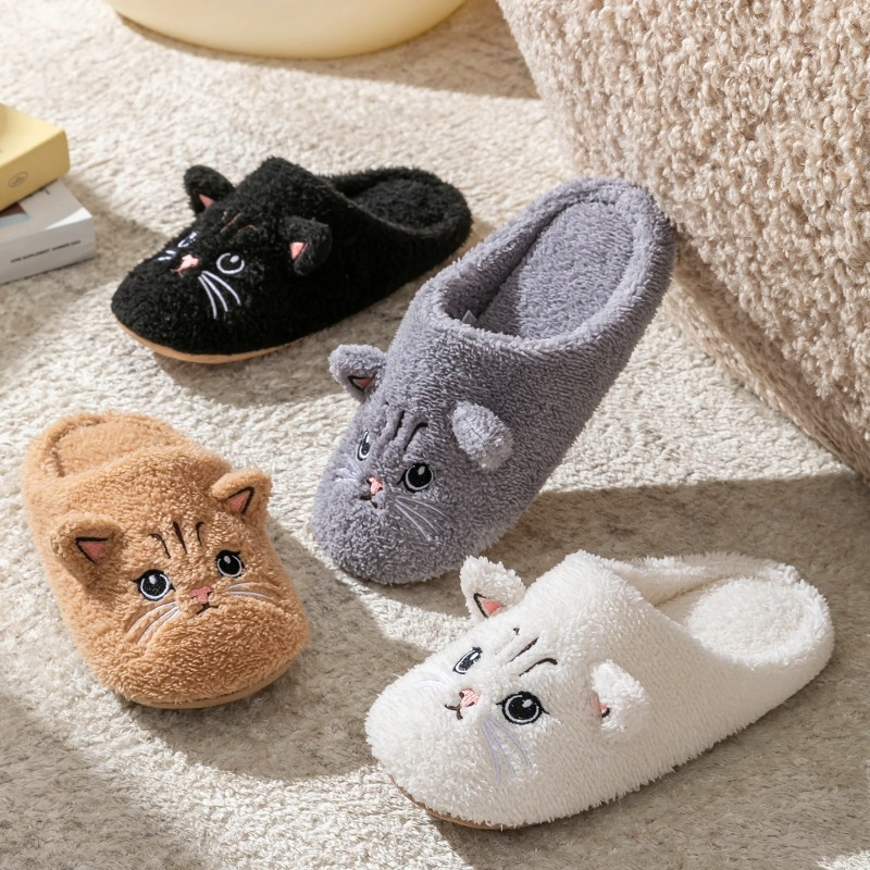 Sewing House - Non-Slip Soft Plush Cat Slippers for